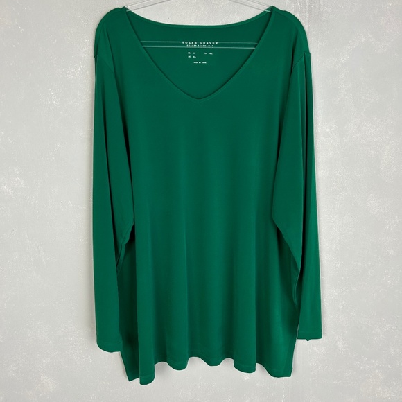 Susan Graver Modern Essentials plus size 3X long sleeve top green liquid knit - Picture 1 of 10